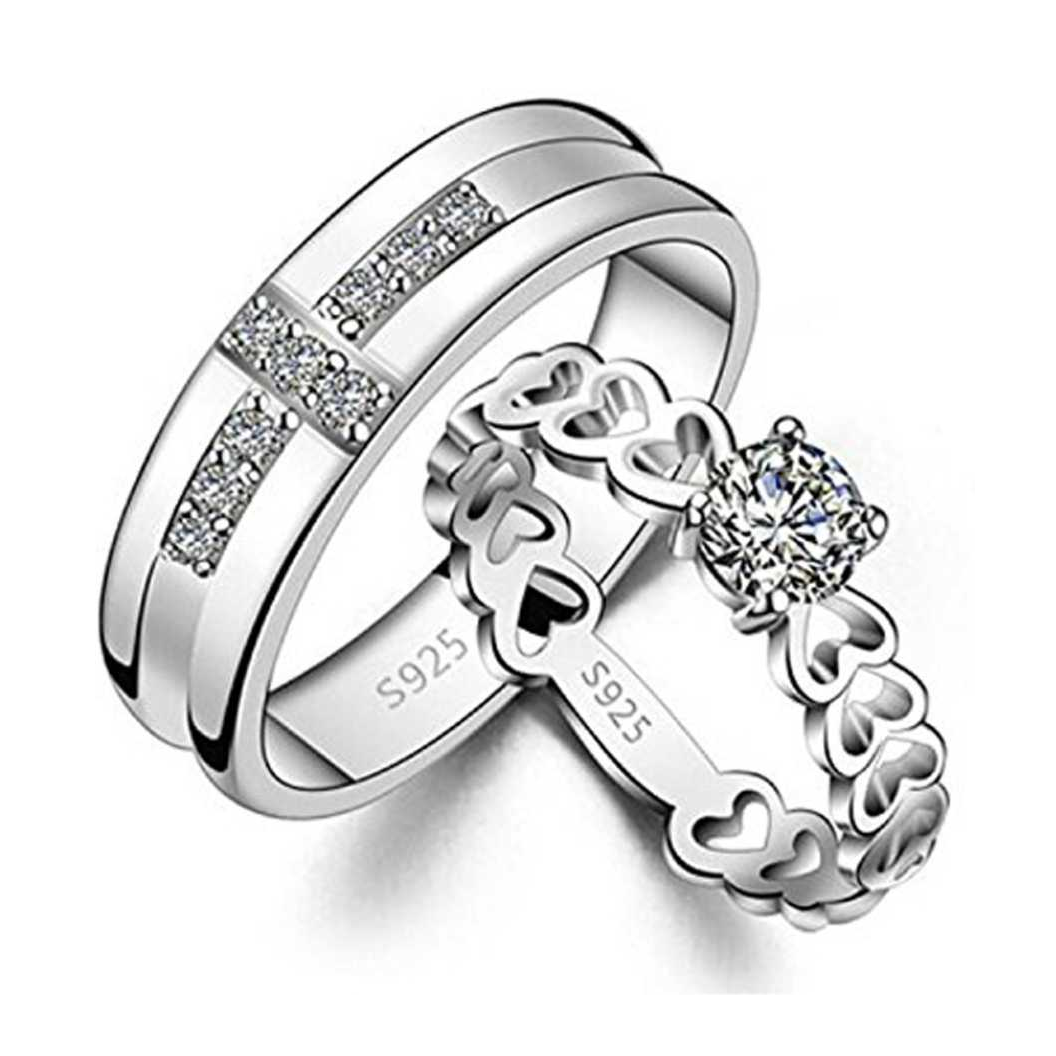 Karatcart Platinum Plated Elegant Couple Ring Alloy Crystal Platinum Plated Ring Set